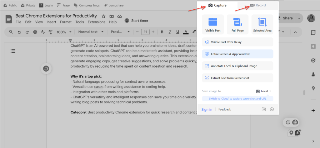 Screenshot for Awesome Screenshot as one of the 10 Best Chrome Extensions for Productivity