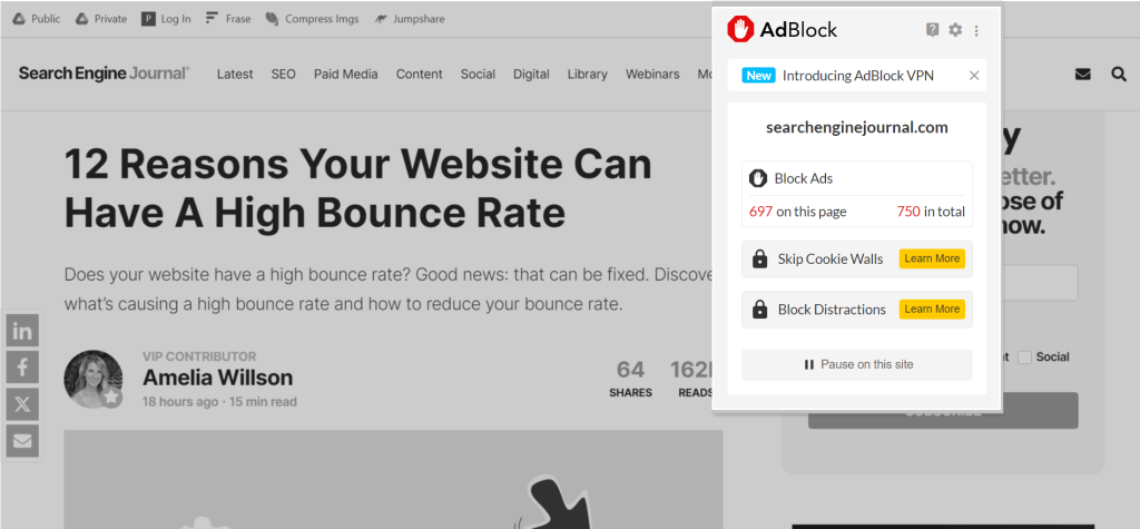 Screenshot for AdBlock as one of the 10 Best Chrome Extensions for Productivity