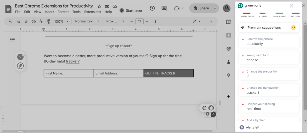 Screenshot for Grammarly as one of the 10 Best Chrome Extensions for Productivity