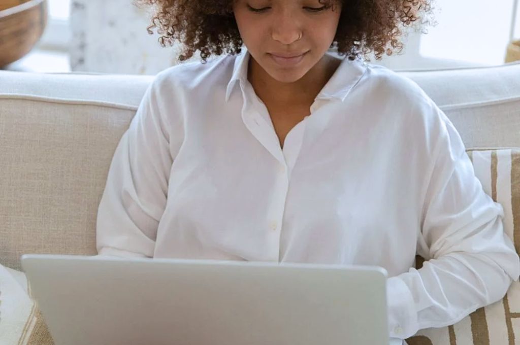 Woman with ADHD focused on work. 