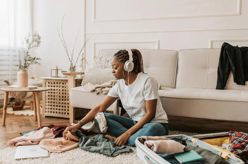 Woman organizing her space as a Sunday Reset Routine Idea