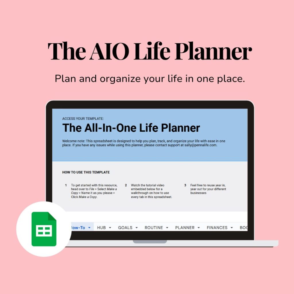 The how-to page of the All-In-One Life Planner Template Google Sheets