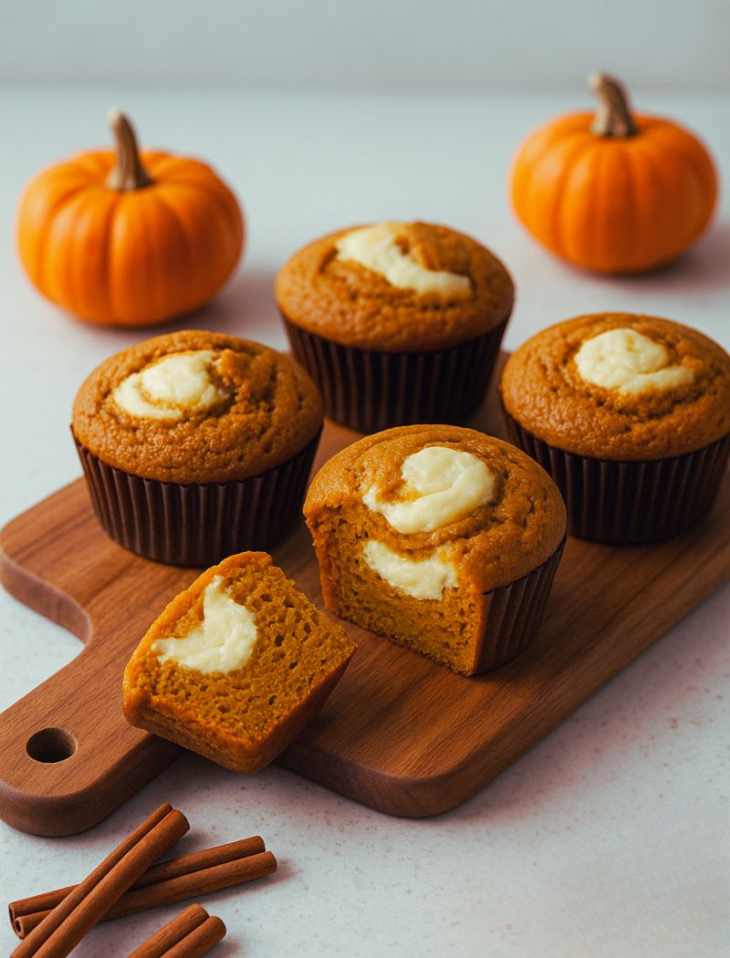 Pumpkin Cream Cheese Muffins on a Chopping Board